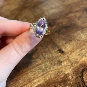 Amethyst and diamond 10K gold vintage ring